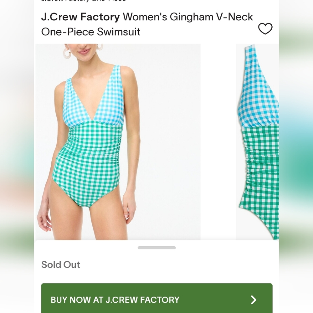 J Crew Factory Women's Gingham V-Neck One-Piece Swimsuit
